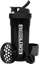 KICHLY Shaker Bottle 1 Pack - 24 Ounce Plastic Protein Shaker Bottle für Pre & Post Workout mit Twist & Lock Protein Box Storage (Schwarz)