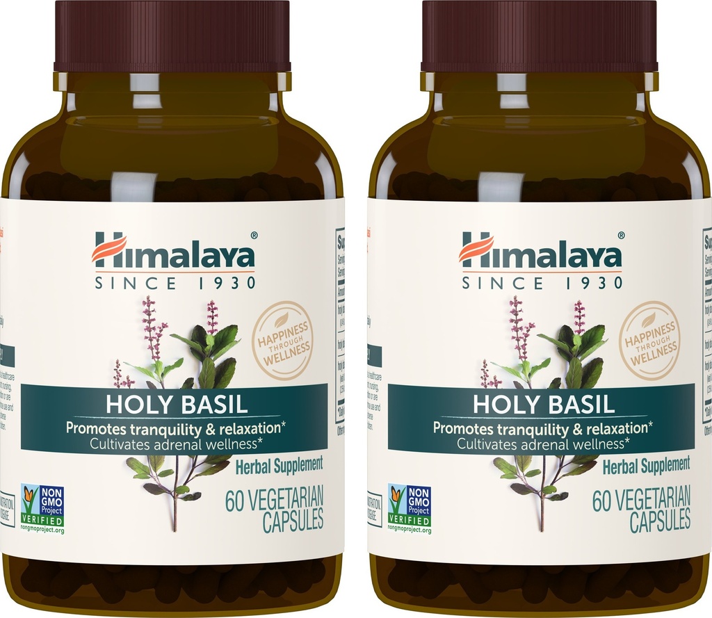 Himalaya Holy Basil Capsules-Herbal Adrenal Support for Stress Relief, Reduce Cortisol, Relaxation, Energy Support and Occasional Sleeplessness - Vegan, Non-GMO, Gluten Free, 720 mg, 120 Capsules