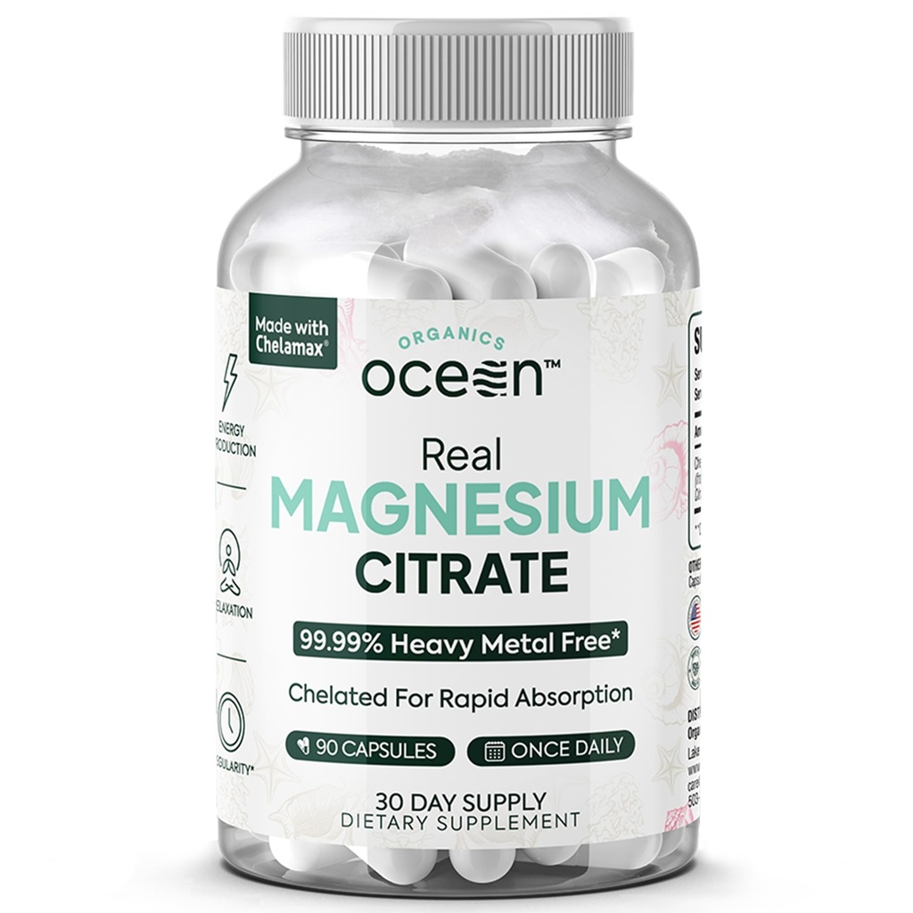 Bios Ocean Real Magnesium Citrat - High Absorption Magnesium Supplement - Chelat Magnesium unterstützt Energie, Entspannung und Regelmäßigkeit