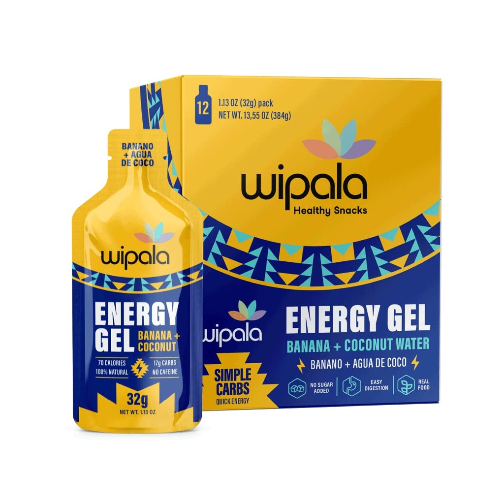 Wipala Energy Gel, Banana Coconut, 12 Pack - Koffeinfrei, Certified Vegan, Non GMO - Clean Energy for Endurance Übung, Laufen & Performance