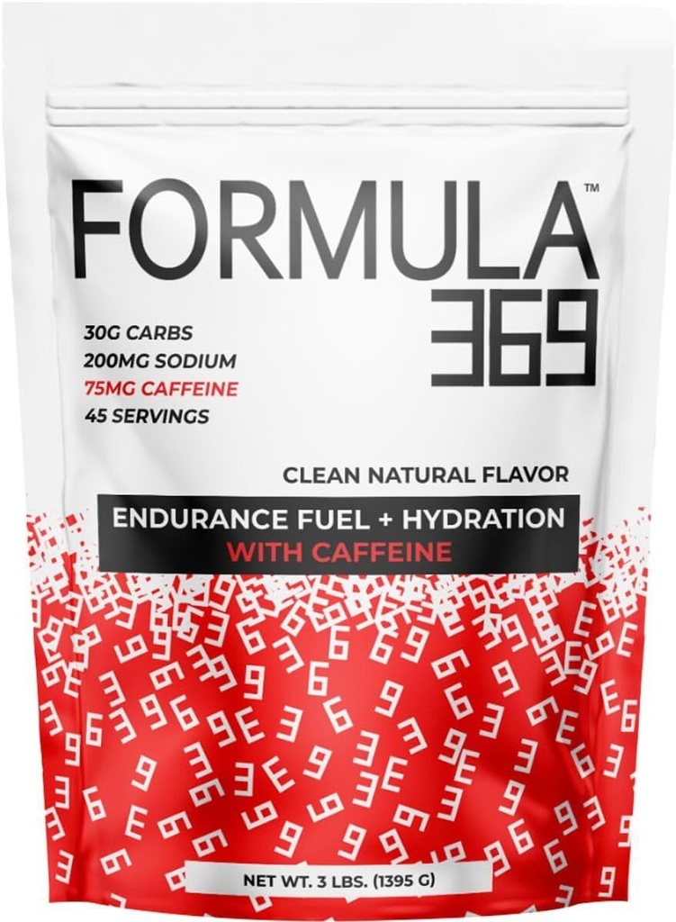 Formel 369 mit Koffein, Endurance Fuel Drink Mix, 3 Pound Bag mit 45 Servierungen, 30g Carbs und 75mg Koffein pro Servierung, high carb Mix mit 1:1 Ratio Glucose zu Fructose, Vegan, Gluten Free
