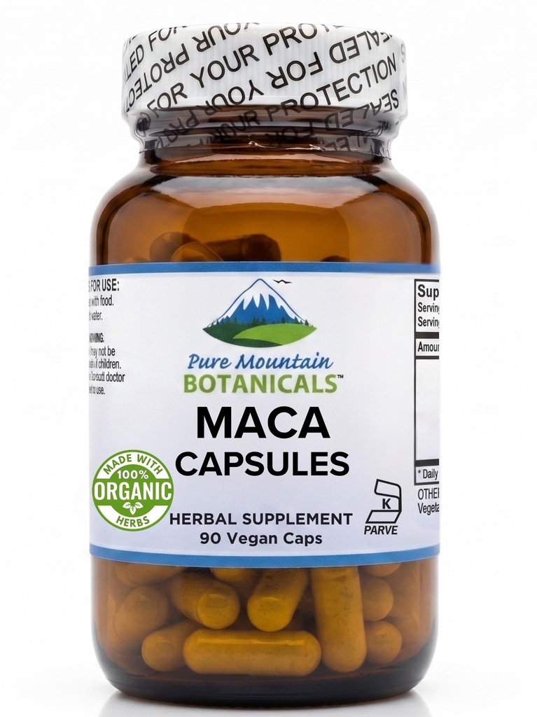 Pure Mountain Botanicals Maca Root Capsules - Kosher Vegan Caps Jetzt mit 1000 mg Organic Raw Macca und Gelatinized Maca Root Supplement