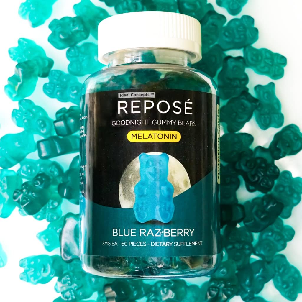 Reposé Goodnight Melatonin Gummies 3mg pro Servierung, 30 Day Bottle (60 Gummy Bears) - Chewable Sleep Supplement für Erwachsene - Non Habit Forming Natural Sleep Aid