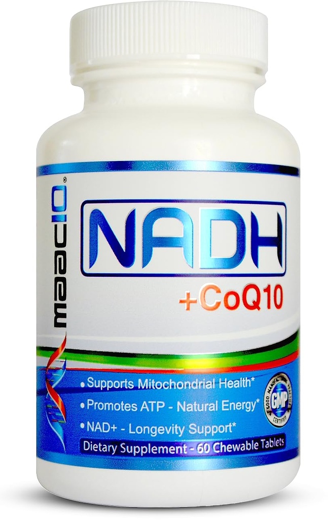 MAAC10 NADH + CoQ10 Ergänzung | Große Verkostung Kautabletten | 50mg PANMOL® NADH + 100mg CoQ10 | für Fatigue, Energy and Mental Focus | NAD+ Supplement (60 Tabletten 2 pro Servieren)