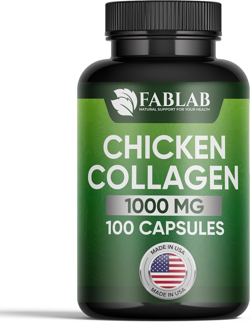 FabLab Chicken Collagen Typ II Supplement - Nahrungsergänzungsmittel für Gelenk-, Nerve- und Knochenunterstützung - Non-GMO, Anti-Aging Diät-Produkt mit hydrolysierten Peptiden- 100 Kapseln