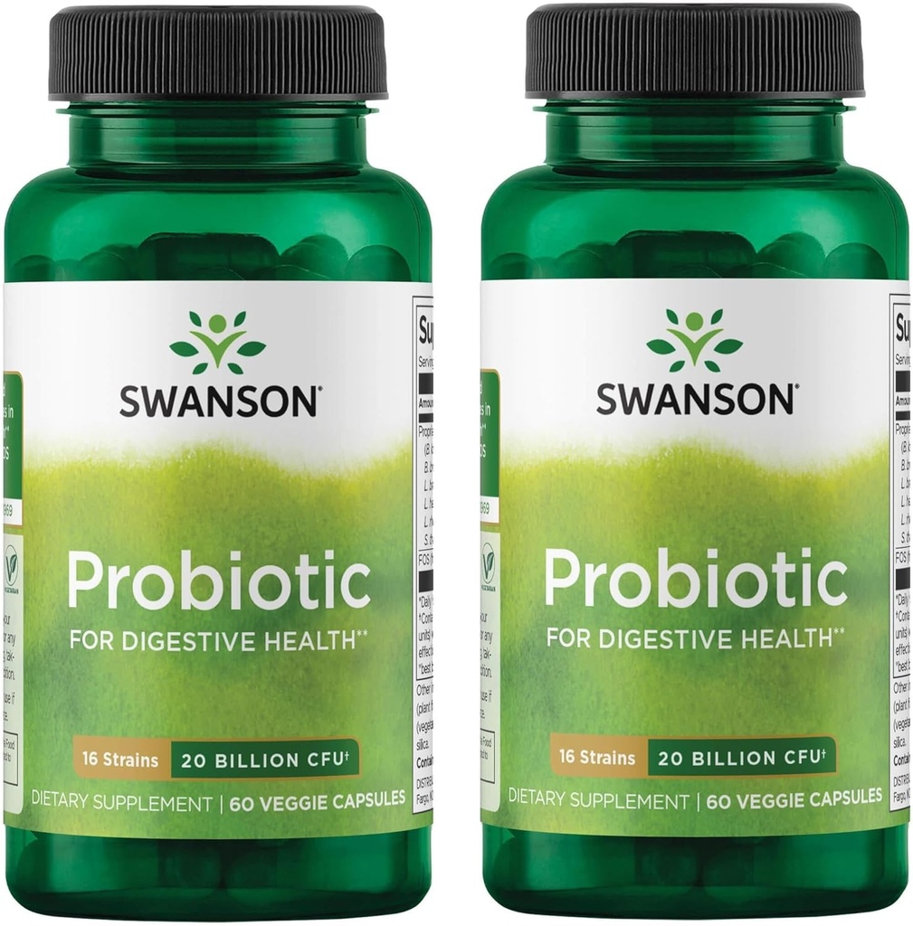 Swanson Probiotic for Digestive Health GI Tract Immununterstützung Reisende unterstützen 20 Billion CFU mit Prebiotic FOS 60 Veggie Kapseln (Kaps) (2 Pack)