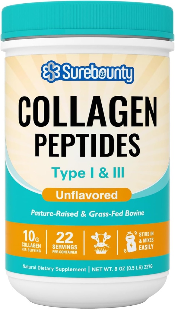 Collagen Peptide Powder, Typ I & III, Grass-Fed Bovine Source, Unflavored, löst leicht, Haut, Haar, Nagel & Muskelpflege, Paleo & Keto Friendly, 8oz
