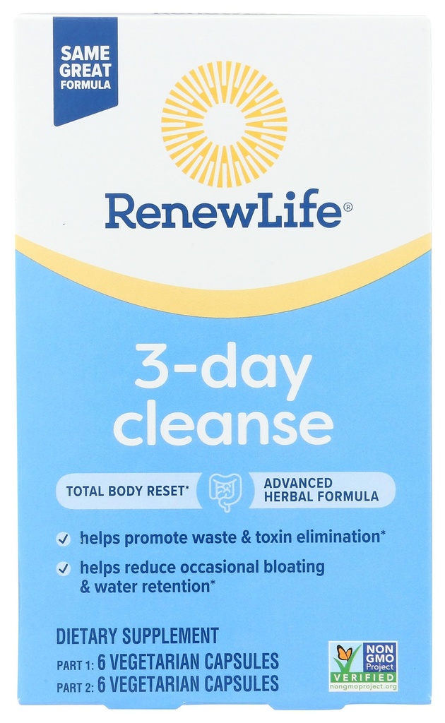 Renew Life 3-Day Cleanse Total Body Reset 2-Part Detox Cleanse Kapseln, Verdauungs- und Regelmäßigkeit, Kräutermischung mit Magnesium und Cranberry, Soy, Dairy und glutenfrei 12 Count