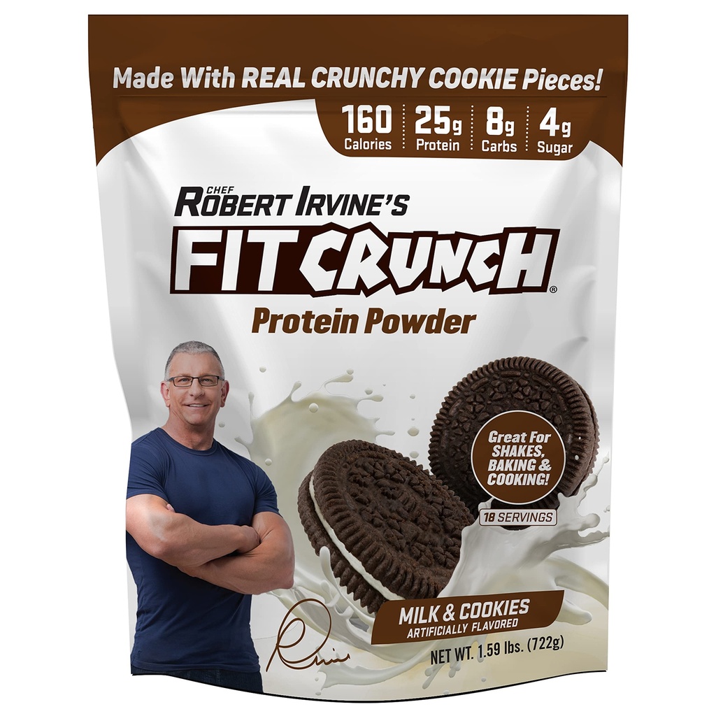 FITCRUNCH Tri-Blend Whey Protein, Keto Friendly, Low Calories, High Protein (18 Servierungen, Milch & Cookies)