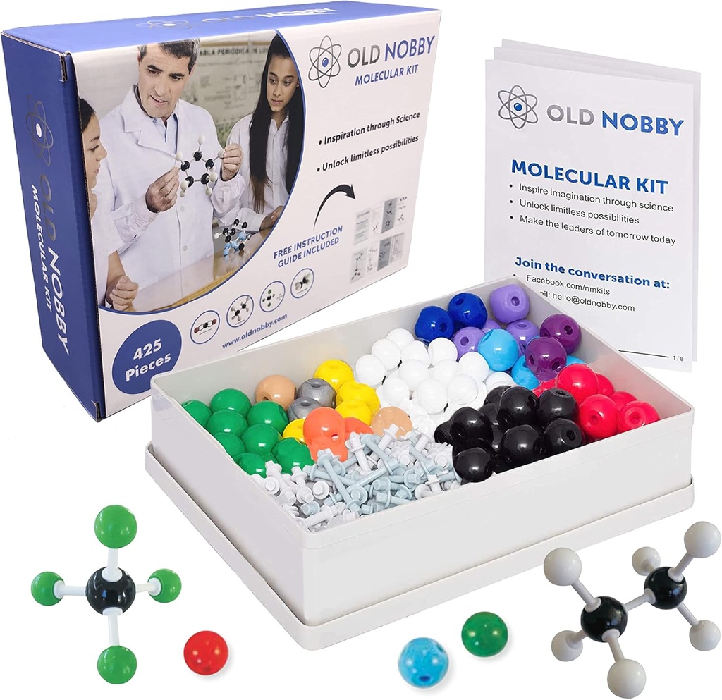 Old Nobby Organic Chemistry Set (425 pc) Molekulares Modell-Kit mit Atomen, Bonds, Guide, Bond Removal Tool - STEM Science Kits für Kinderspielzeugchemie Set für Studenten Lehrer Nachwuchswissenschaftler