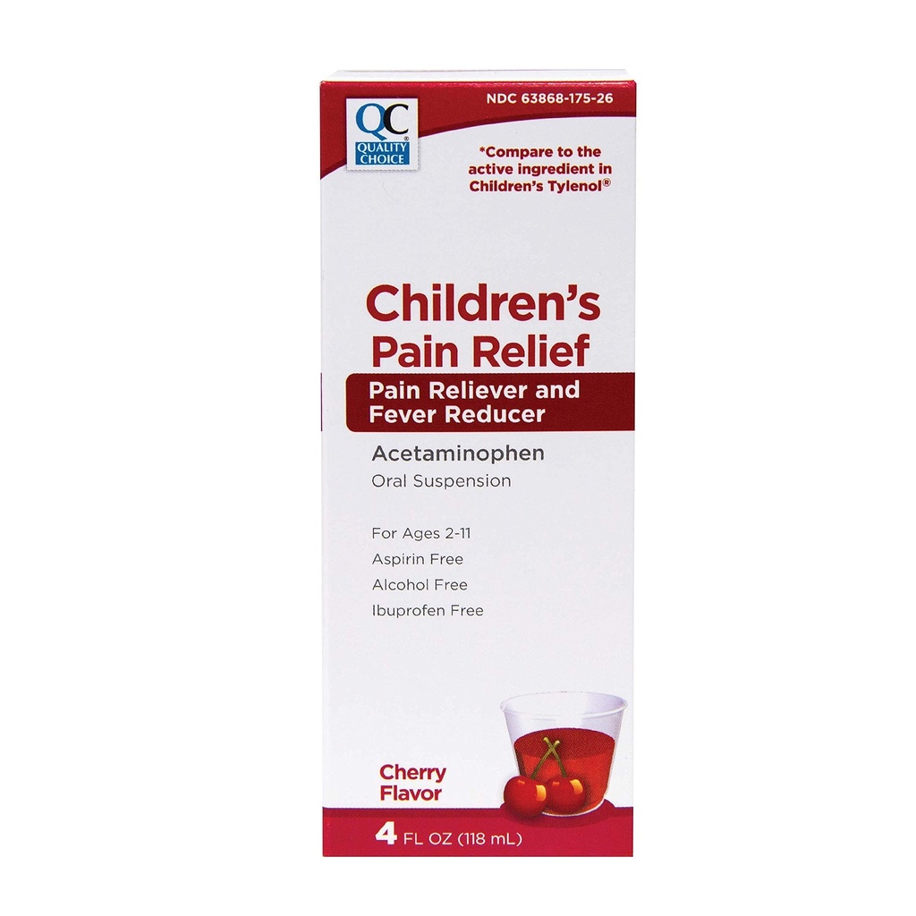 Qualitätswahl Kinder Schmerzlinderung & Fever Reducer für Kinder, 4fl oz Acetaminophen 160mg pro 5ml, Ibuprofen & Aspirin kostenlos, flüssige Kälte und Flu Medizin für Kinder, regelmäßige Kraft OTC Medikamente