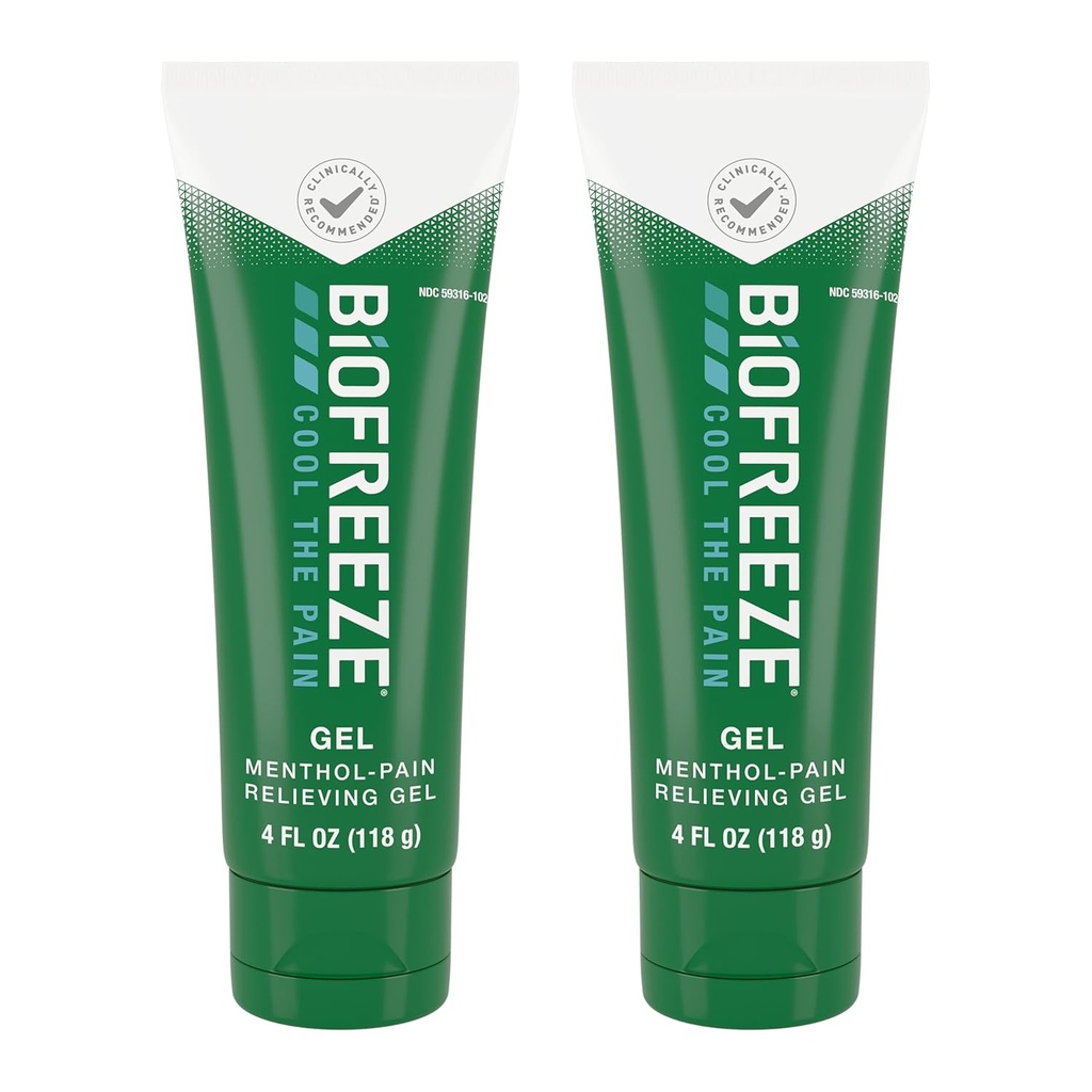 Biofreeze Menthol Pain Relieving Gel 4 FL OZ Tube (Pack von 2) Für Schmerzlinderung verbunden mit Sore Muskeln, Arthritis, einfache Rückenschmerzen, und Gelenkschmerzen (Packaging Mai Vary)