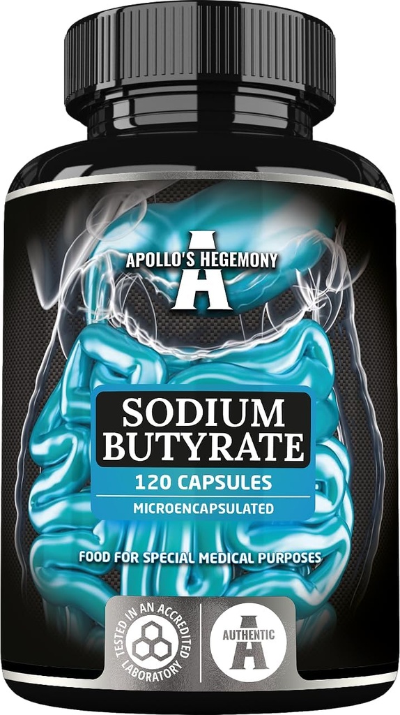 Natrium Butyrate High Dose 570 mg (30% Butyric Acid), 120 Vegan Kapseln, 4 Monate Versorgung, Natriumergänzung zur Unterstützung Darmbarriere Regeneration und Überal Gut Gesundheit - von Apollos Hegemonie