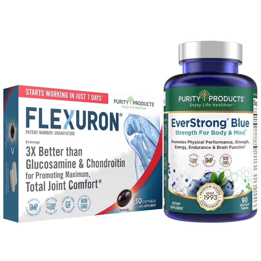 Purity Products Bundle - Flexuron Joint Formula + EverStrong Blue Tablets - Stärke + Flexibilität Power Pack Flexuron (Krillöl, Hyaluronsäure + Astaxanthin) - EverStrong Blue (Muscle Matrix)
