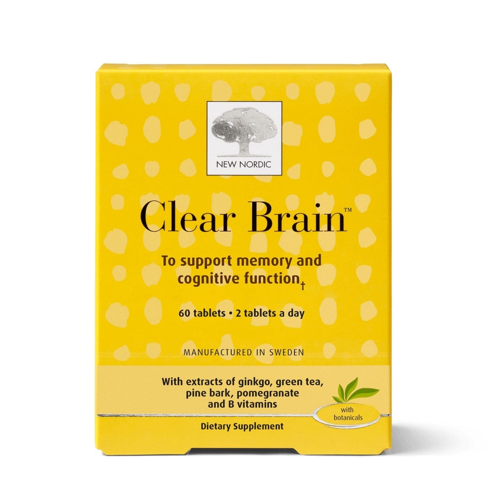 Neue Nordic Clear Brain Tablets, unterstützt normale kognitive Gesundheit und Gedächtnis, mit Grüner Tee und Walnuss, Schwedisch Made, 60 Count (Pack von 1)