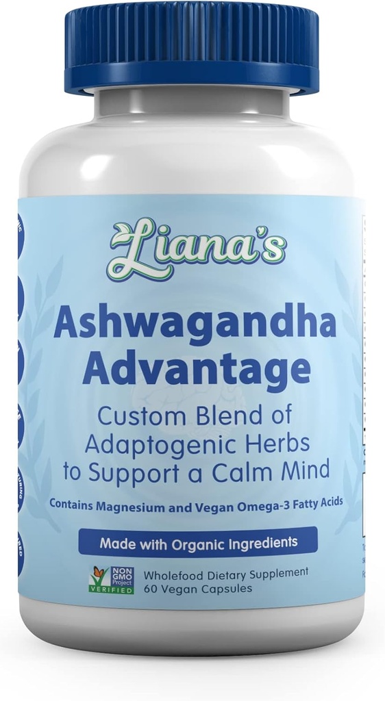 Ashwagandha Advantage, USDA Organic Blend for Stress Relief, Mood & Adrenal Support. Hergestellt mit Ashwagandha, Turmeric, Spirulina und mehr- 60 Kapseln Pure Non-GMO Vegan Ergänzung