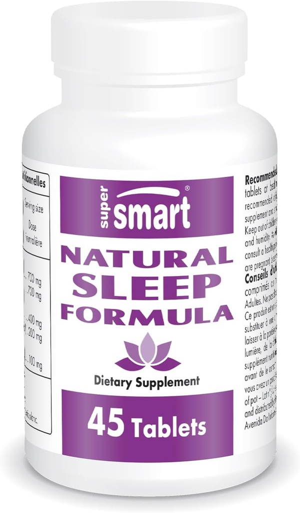 SuperSmart - Natural Sleep Formula (Advanced Formula) - mit L-Tryptophan, Valerian Root, Hop, Eschscholzia Californica - Herbal Supplement | Non-GMO & Gluten Free - 45 Tabletten