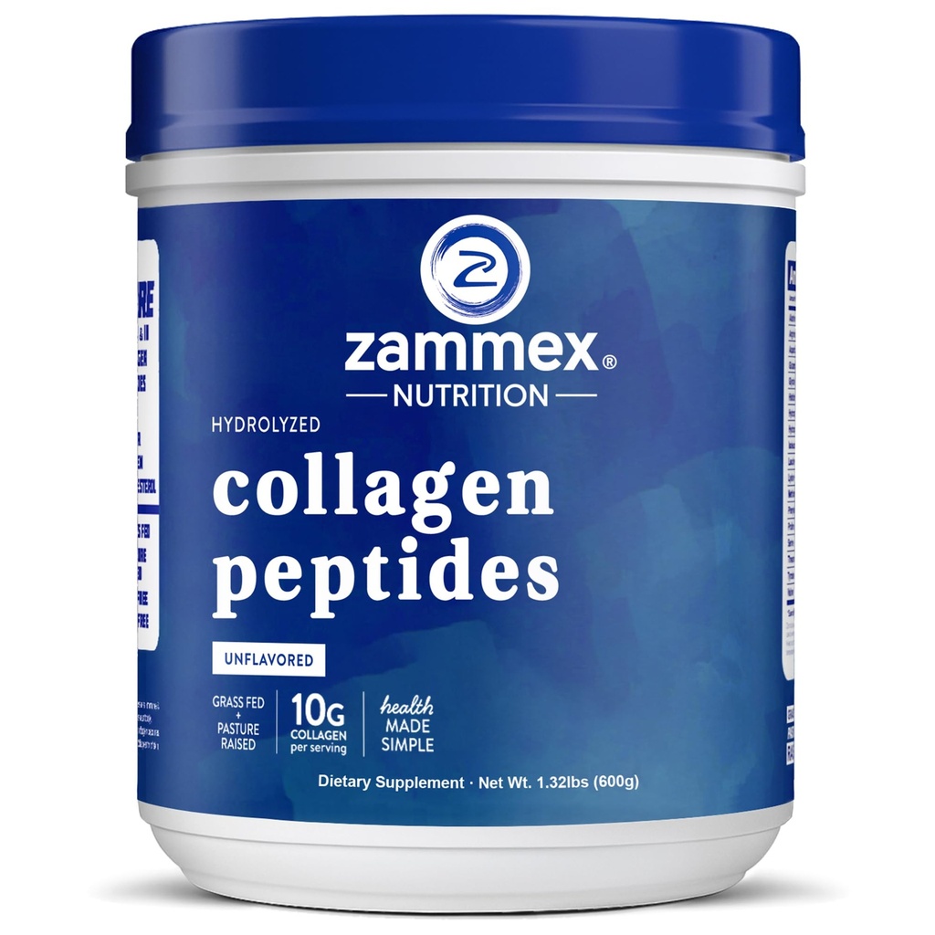 Zammex Premium Collagen Peptide Powder Unflavored,Hydrolyzed Proteine Typen I & III, Unterstützt Haar, Haut, Nägel, Gelenke, Gras Fed, Non-GMO, Gluten-Free,Paleo & Keto Friendly,60 Servierungen