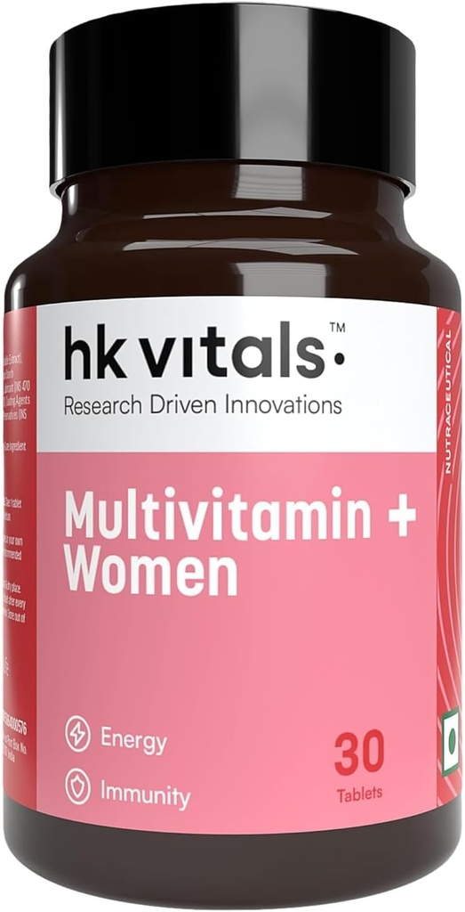 Heal;thKart HK Vitals Multivitamin Plus Women, Advanced Daily Multivitamin for Active Women | for Energy, Joints, Skin & Hair; with Iron, Vitamin C, Veg Collagen, Hyaluronic Acid & Biotin, 30 Tablets