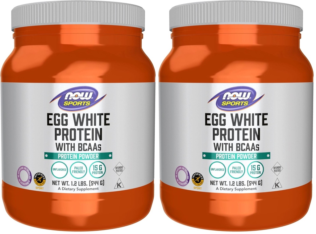 NOW Sports Nutrition, Egg White Protein, 16 g mit BCAAs, Unflavored Powder, 1.2-Pound (Pack von 2)