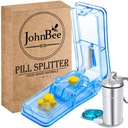 JohnBee Pille Cutter | Beste Pille Cutter für kleine oder große Pillen | Designed in den USAs Cuts Vitamine | Includes Keychain Pill Holder (Blau)