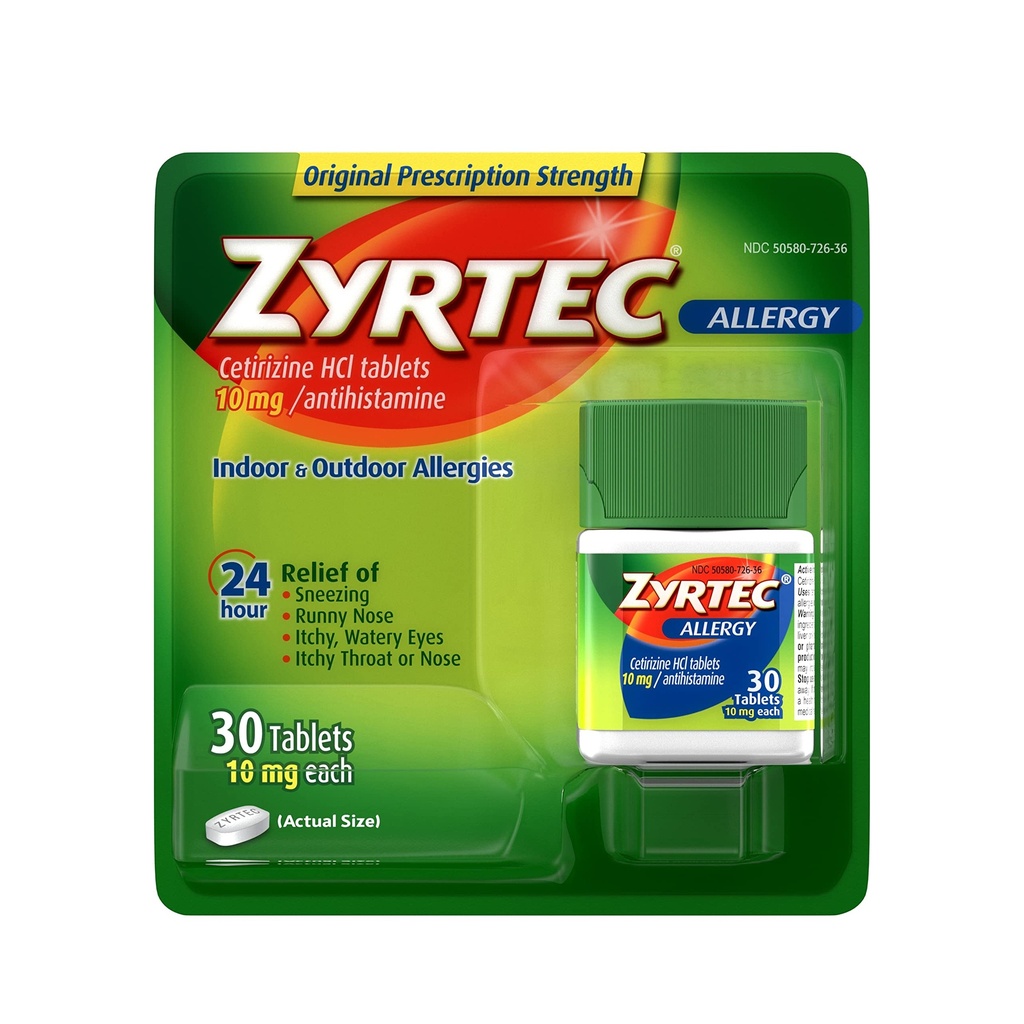 Zyrtec 24 Hour Allergy Relief Tabletten, 10 mg Cetirizine HCl Antihistamin Allergie Medizin, 30 ct Rot