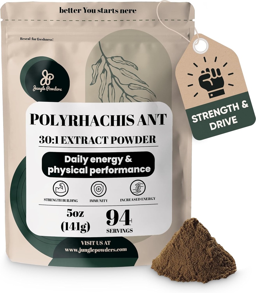Jungle Powders Black Ant Extract Powder 30:1 Konzentration, 94 Portionen - 5 Unzen reiner Polyrhachis Black Ant Supplement, Filler Free Changbai Mountain Ant Traditional Mens Health Support for Drive