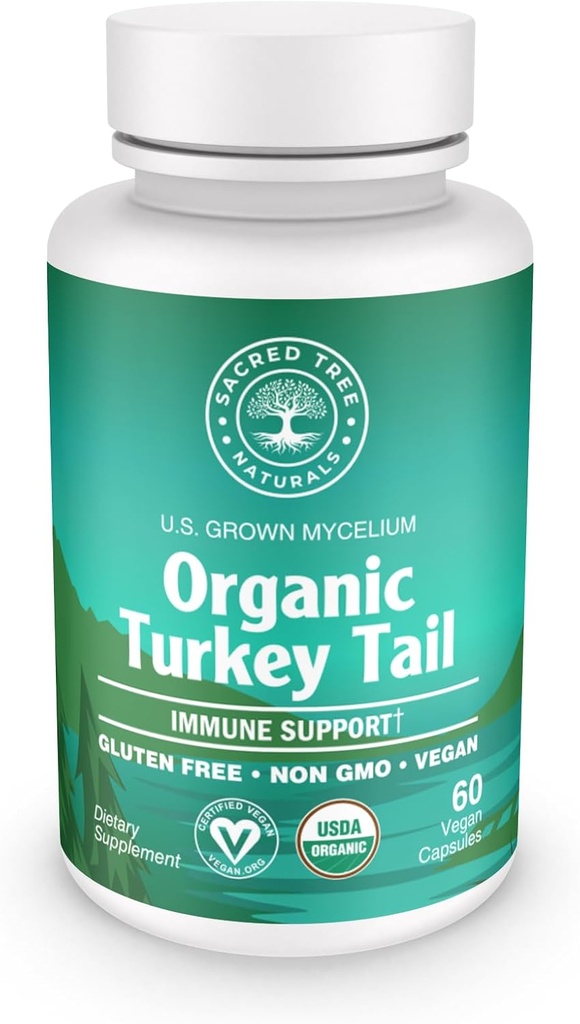 Organic Turkey Tail Mushroom Capsules – Immununterstützungsergänzung, Antioxidant Rich, Natural Digestive Health Aid, Vegan & Non-GMO Mushroom Capsules for Wellness & Vitality - 60 Kapseln (30 Portionen)