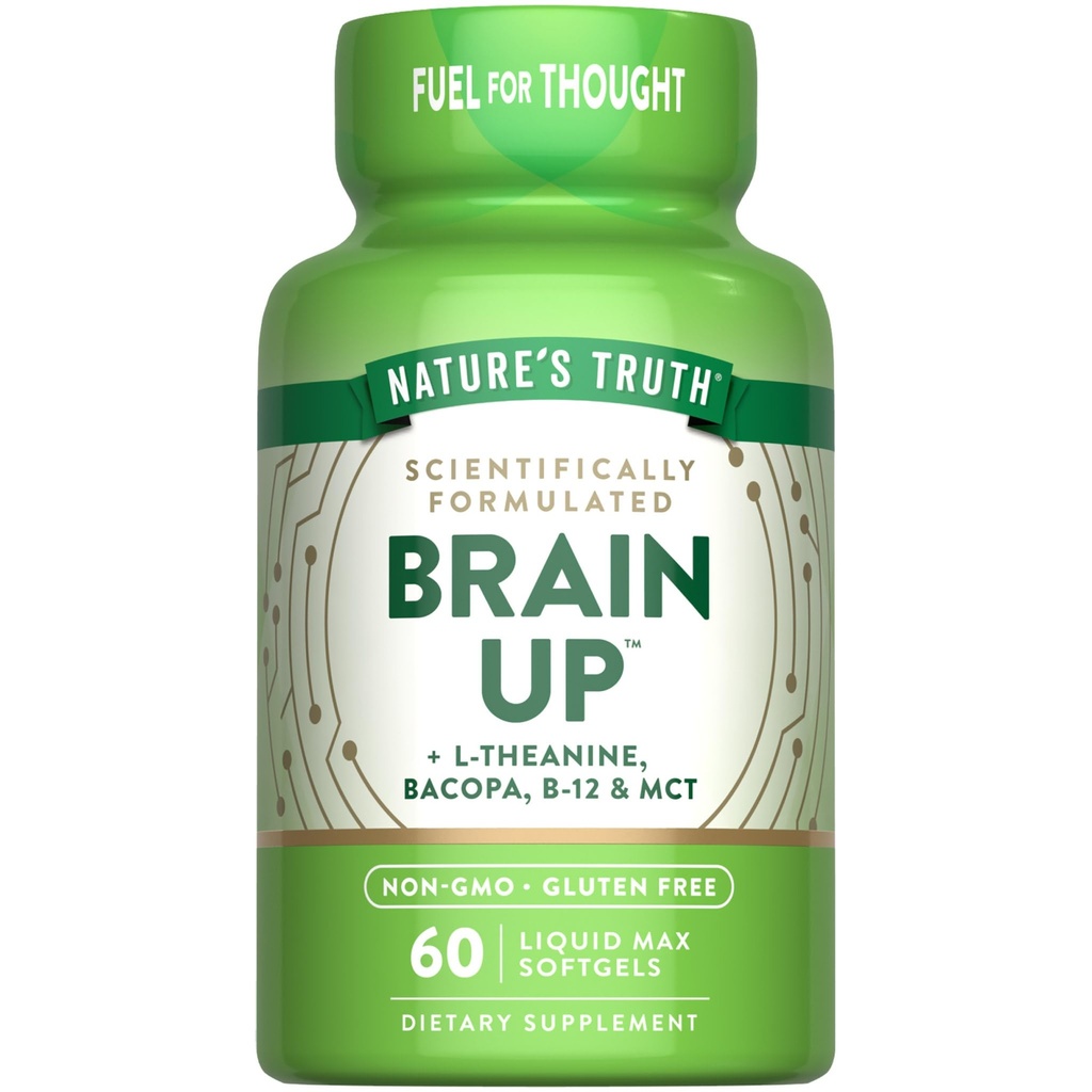Nature's Truth Brain Up Softgels | 60 Count | mit L-Theanin, Bacopa, B-12 & MCT | Non-GMO und glutenfreie Ergänzung