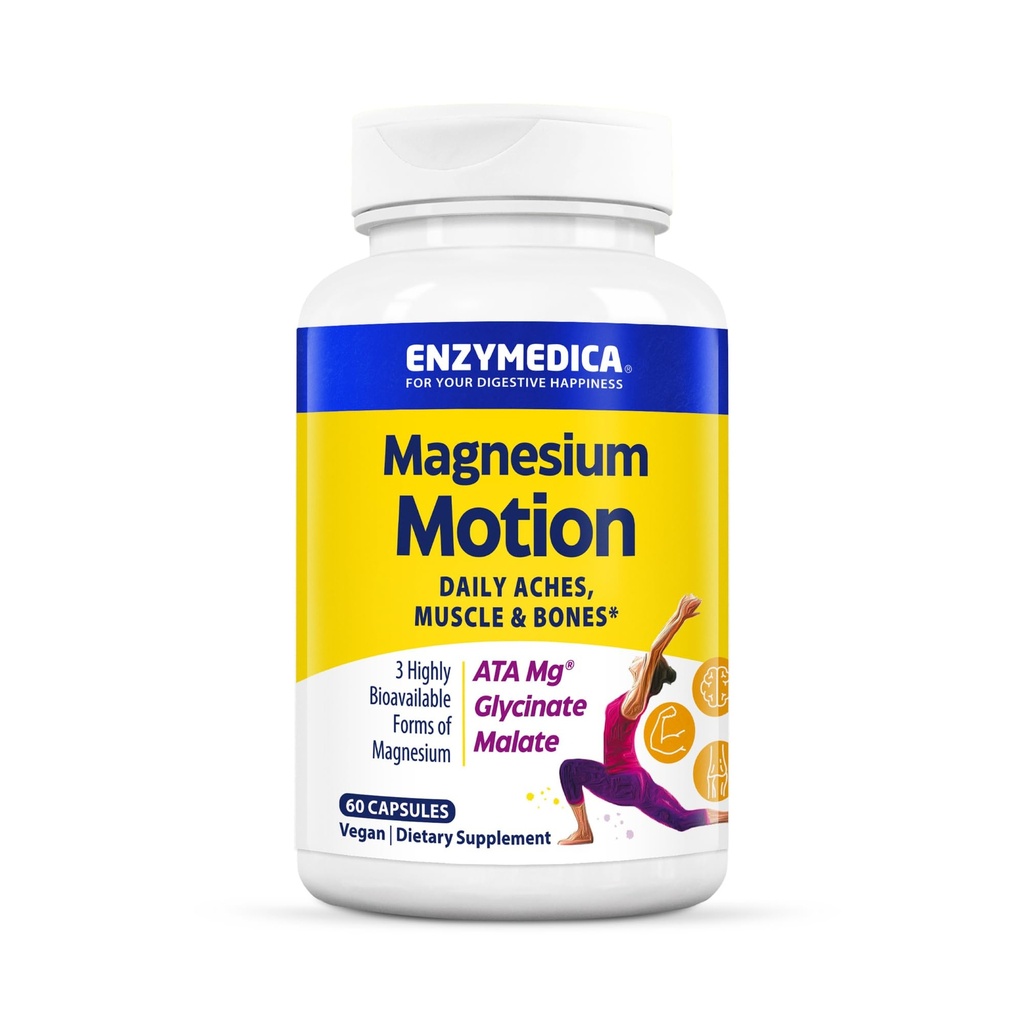 Enzymedica, Magnesium Motion mit 3 Formen von Magnesium, ATA Mg, Glycinat, Malat, Soothes Occasional Aches, unterstützt Knochen & Muskeln, 60 Zähler