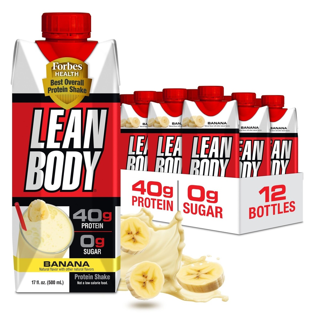 Lean Body Ready-to-Drink Banana Protein Shake, 40g Protein, Whey Blend, 0 Zucker, Glutenfrei, 22 Vitamine & Minerals, 17 Unze (Recyclable Carton & Lid - Pack of 12) LABRADA