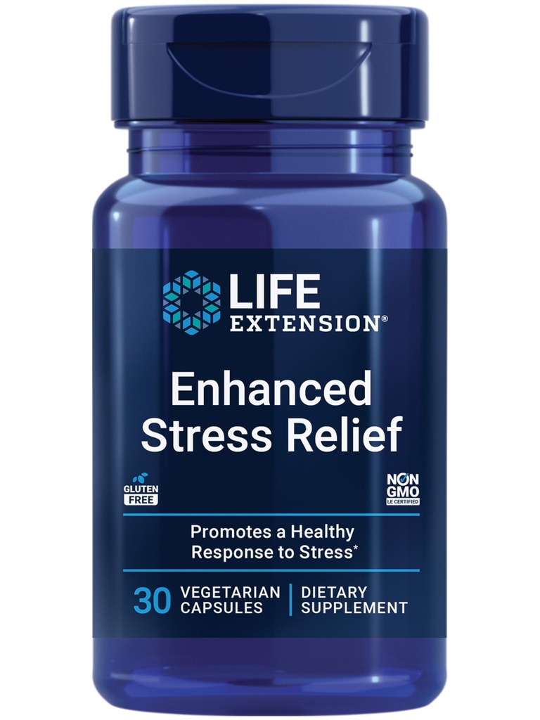 Life Extension Enhanced Stress Relief, Lemon Balm Extract, L-theanine, decompress with This Supplement for Stress, Gluten-Free, Non-GMO, Vegetarian, 30 Capsules