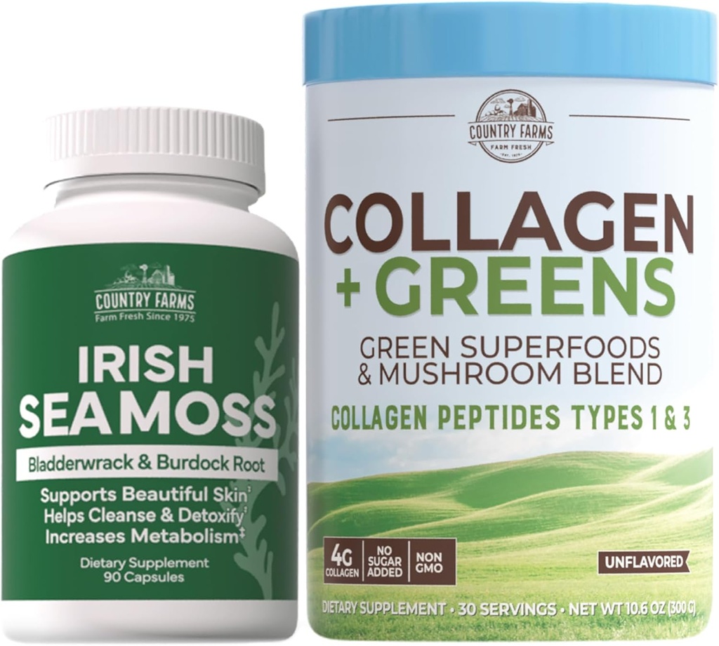 Country Farms ‘Beauty Pack Collagen + Greens Irish Sea Moss, Collagen für Haut, Haarwachstum, Nails & Joints, Ultimate Beauty Support Gift, Paket von 2