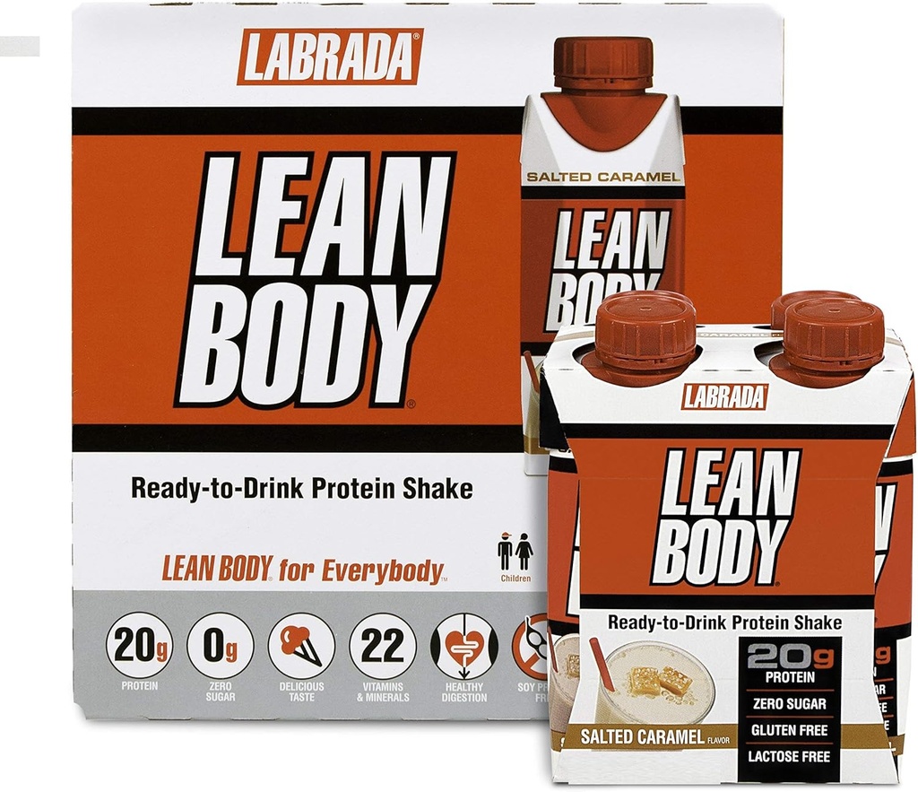 LABRADA NUTRITION - Lean Body RTD Whey Protein Shake, Convenient On-The-Go Meal Ersatz Shake für Männer & Frauen, 20 Gramm Protein – Zero Sugar, Lactose & Gluten Free, Gesalzen Caramel (Pack von 16)