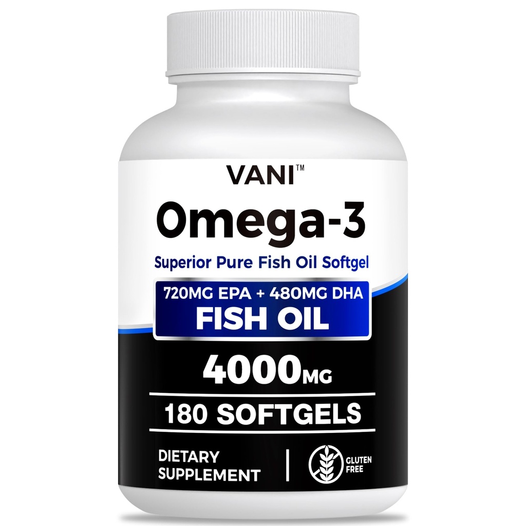 Fischöl Omega 3 (4000mg), 180 Softgels, Omega 3 Fettsäureergänzungsmittel mit EPA & DHA für Gehirn & Herzgesundheit*