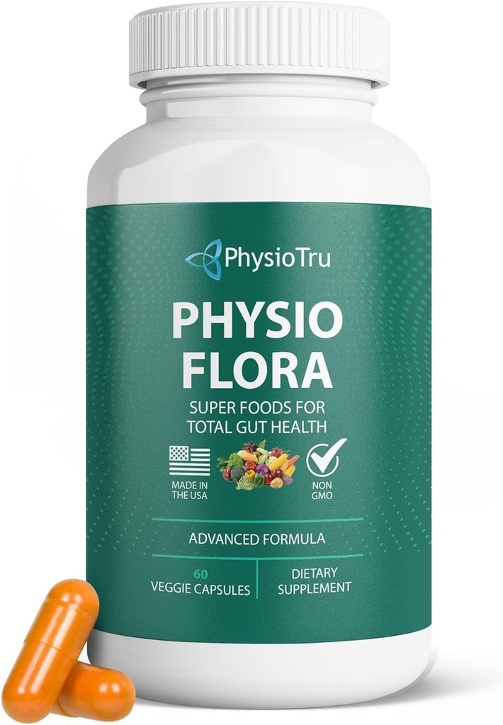 Physio Flora Curcumin Piperin, Probiotika und Präbiotika für Gut, 60 Veggie Kapseln
