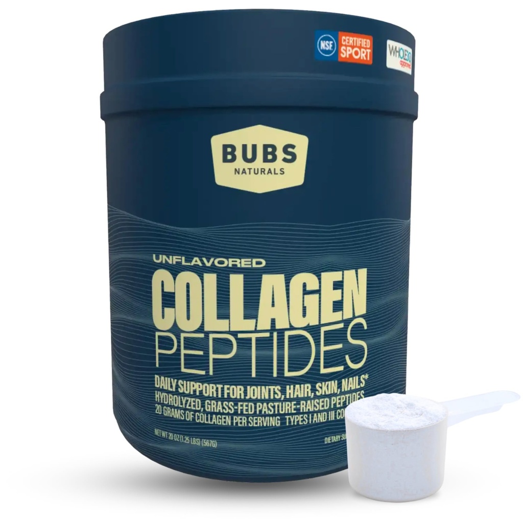 BUBS Naturals Collagen Peptides Powder, Kollagen für Frauen & Männer, hydrolysierte Peptide, Unflavored Weide Raised Grass Fed, Paleo Keto Friendly, Unterstützt Haarhaut & Gelenkgesundheit (20 oz) 28 Servierungen