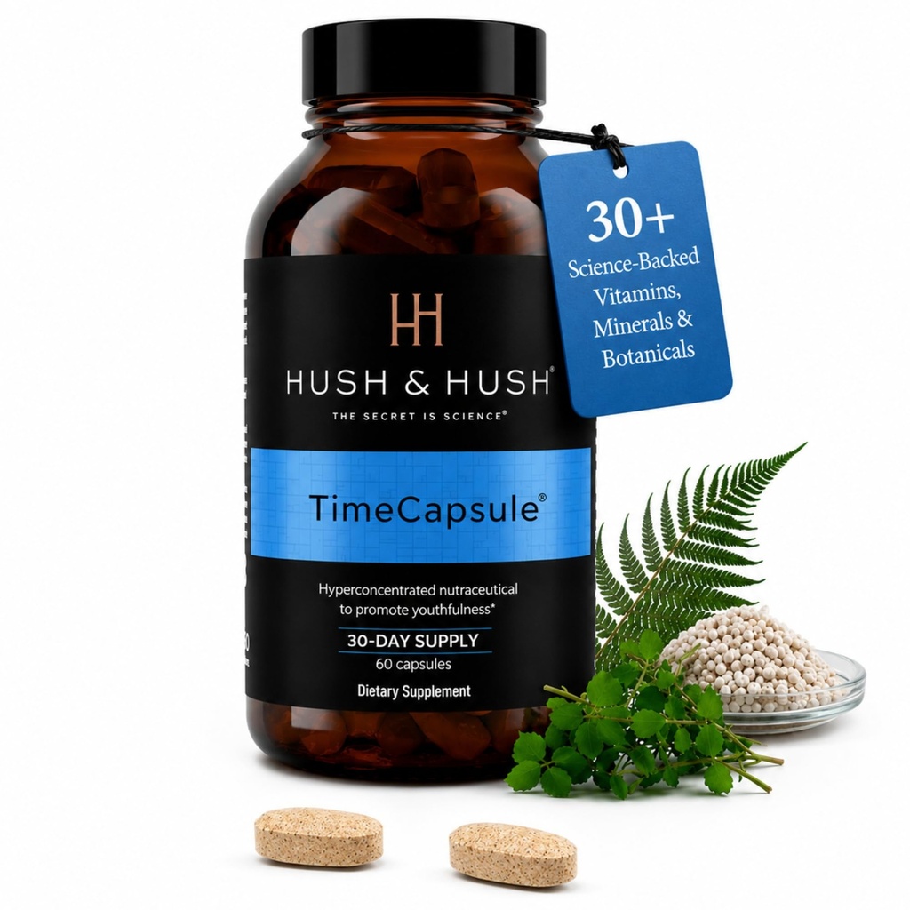 Hush & Hush TimeCapsule Multivitamin, Frauen Multivitamin, Männer Multivitamin, Saubere Nutraceuticals Ergänzungen, die Hyaluronsäure, Vitamin C, Zink, Vitamin B12, Vitamin E - 60 Tabletten