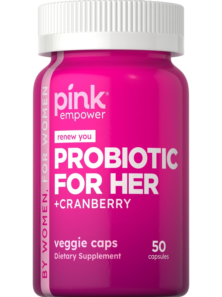 PINK Probiotics for Women | Digestive Health Support Capsules Plus Cranberry | 50 Count | Vegetarian, Non-GMO & Gluten Free Supplement