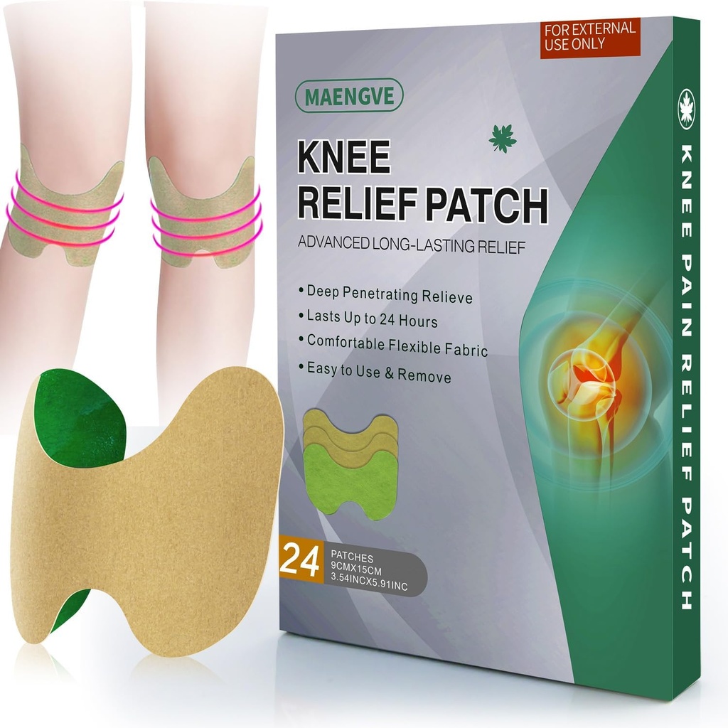 Knee Pain Relief Patch 24 Count - Warming Kräuterknee Patches mit Mugwort, Capsaicin & Menthol - 12 Stunden lang anhaltende Knieunterstützung für Knochen, Gelenkschmerzen, Muskel Soreness
