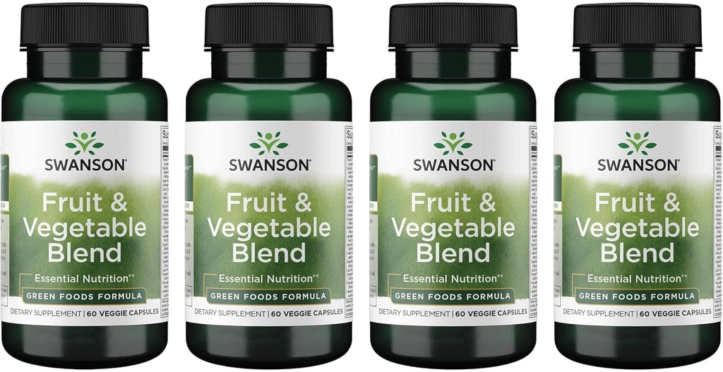 Swanson Fruit & Vegetable Blend - Natürliche Mischung aus über 25 Obst und Gemüse liefern essentielle Nährstoffe - Leistungsstarke grüne Lebensmittel Veggie Supplement - (60 Veggie Kapseln) 4 Pack