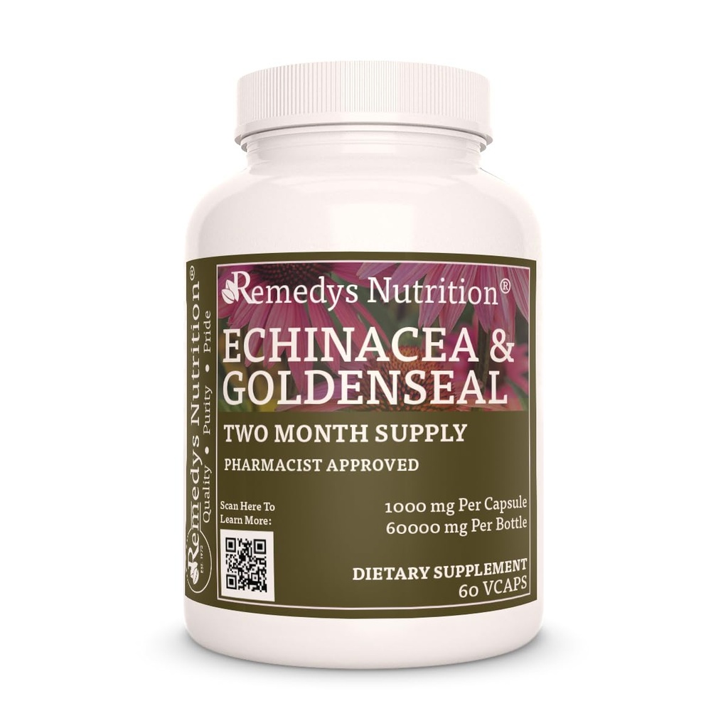 Remedy Ernährung Echinacea & Goldenseal | 1.000mg, 60 Vegan Kapseln pflanzliche Nahrungsergänzung | Zwei Monate Versorgung