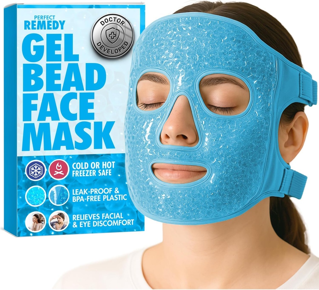 Perfekte Remedy Face Ice Pack, wiederverwendbare Hot & Cold Ice Face Maske, Gel Compress für die Unterstützung mit Puffy Eyes und die Unterstützung bei den Bedingungen des Schwellens, Gesichtsbehandlung Spa Cooling Maske für Frauen und Männer (blau)