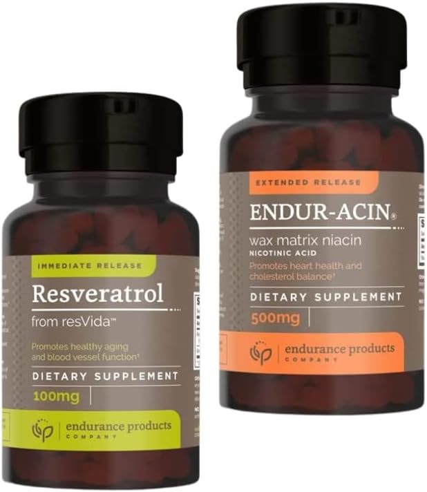Endurance Products Resveratrol Supplement – Trauben Skin Extrakt - 100mg Trans-Resveratrol Antioxidant und ENDUR-ACIN Niacin - Vitamin B3 Niacin 500mg Extended Release & Low-Fluss