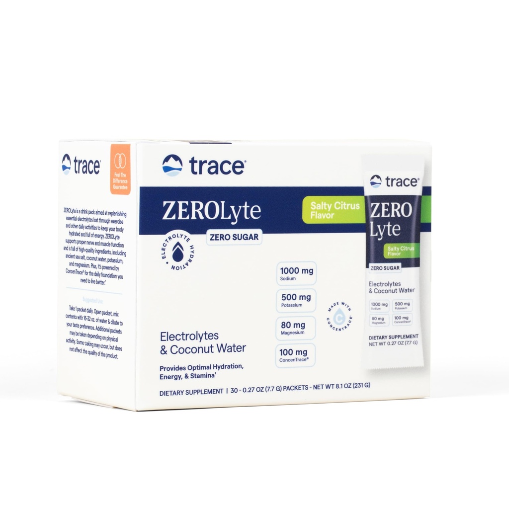 Trace Minerals ZeroLyte - Natrium & Elektrolyt Replenishment - Energy & Hydration Support Drink Powder - Nerve & Muskel-Funktionsunterstützung - Salziger Citrus, 30 Packungen (30 Portionen)