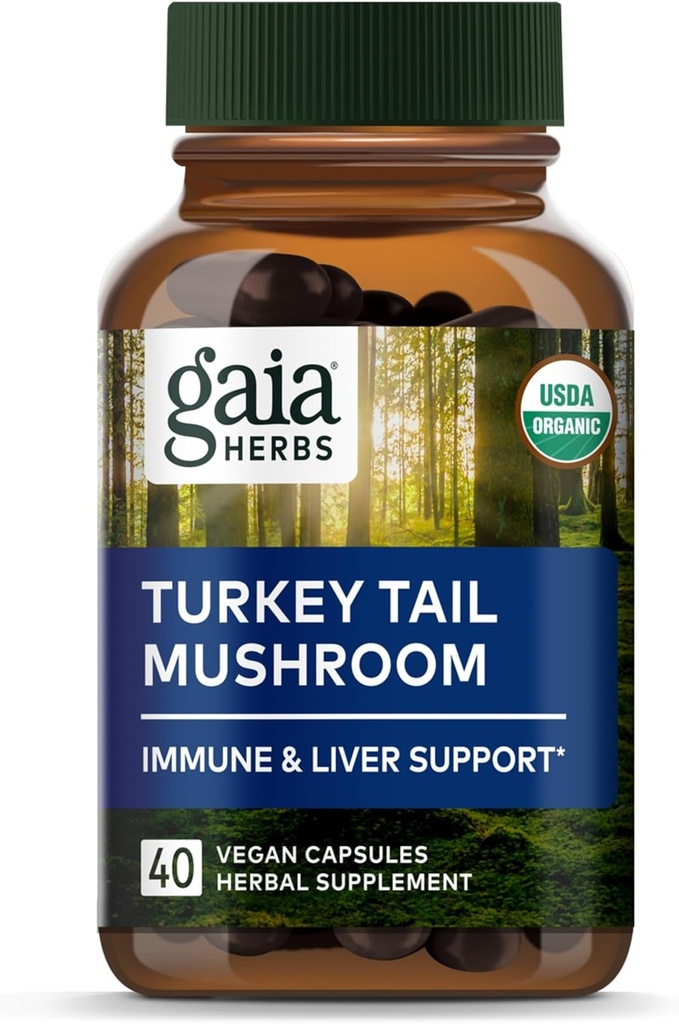 Gaia Herbs Türkei Tail Mushroom - Immununterstützung Ergänzung zu helfen halten Leber Gesundheit - mit Bio Türkei Tail Pilz Fruchtkörper Extrakt - 40 Vegan Kapseln