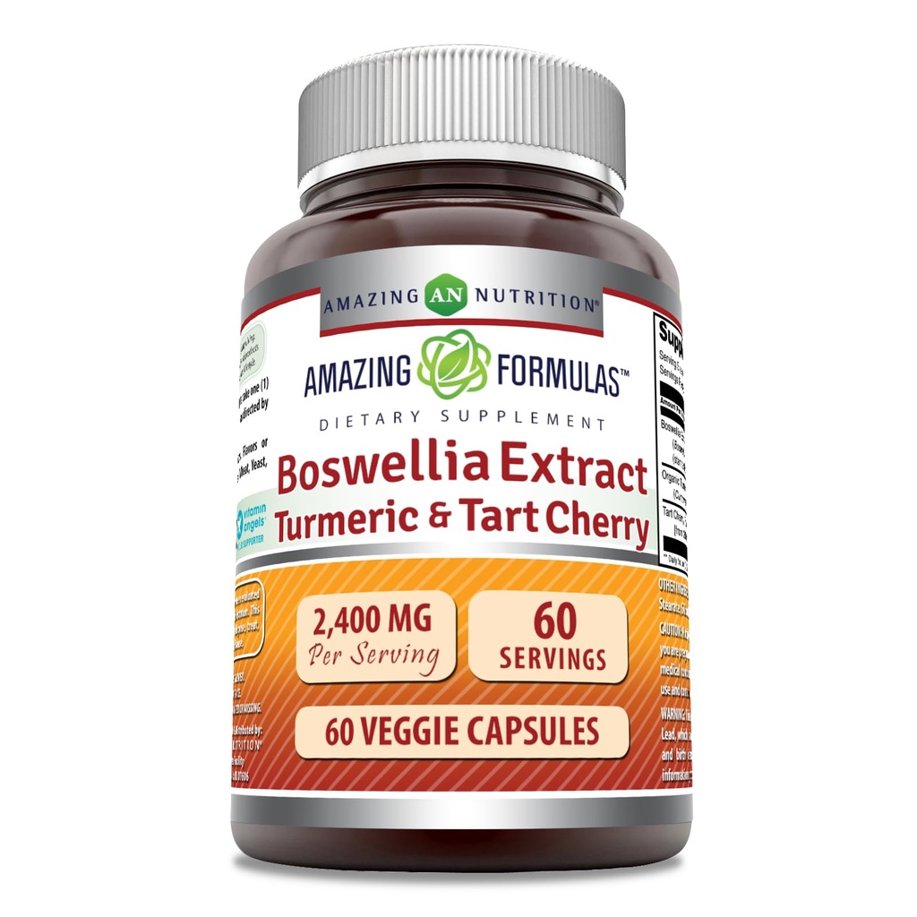 Erstaunliche Formeln Boswellia Extrakt Kurkuma und Tart Kirsch Ergänzung | 2400 Mg pro Servieren | 60 Veggie Kapseln | Non-GMO | Gluten Free | Made in USA
