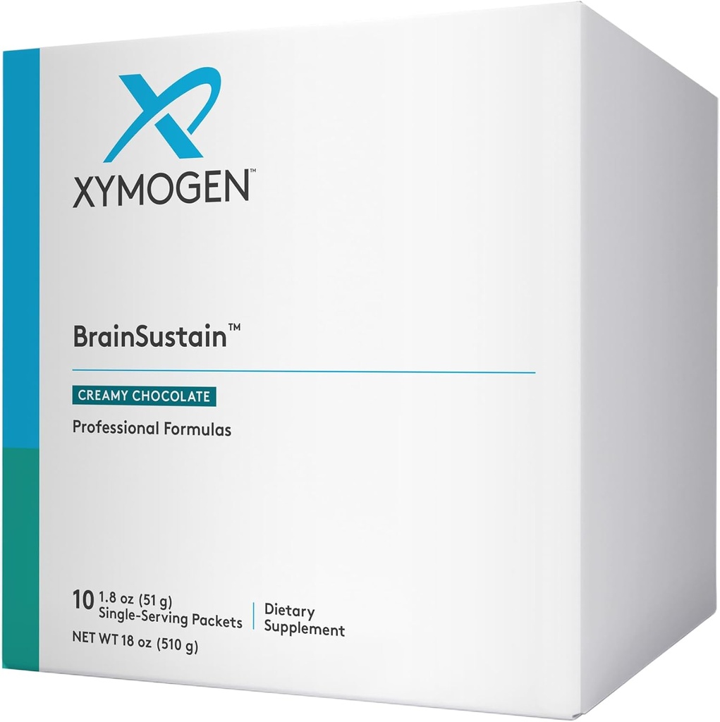 XYMOGEN BrainSustain Powder - Memory + Brain Support Drink mit 19g Pea Protein, B Vitamine, Mineralstoffe, Aminosäuren, Phosphatidylserine, DHA + CoQ10 - Creamy Chocolate (10 Packets)