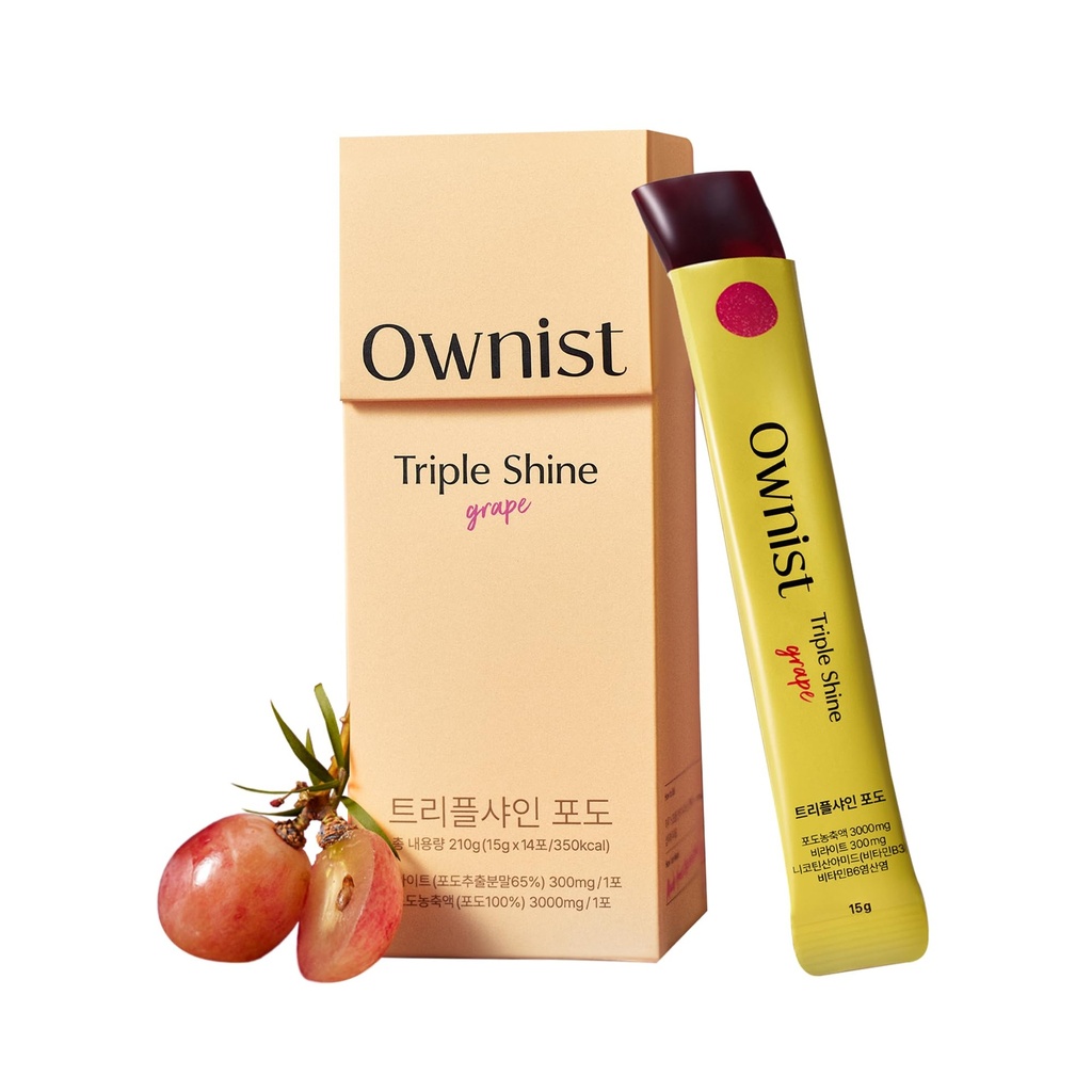 Ownist Triple Shine Grape Jelly On-The-Go - Targets Dark Spots & Skin Brightening, Contains Belight™, Vitamins B, C - 14 Stick Packs