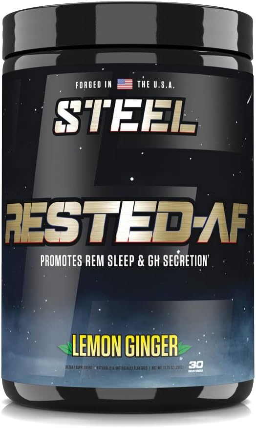 Stahl-Ergänzungen Rested-AF I Deep Sleep Aid and Muscle Recovery Powder mit GABA & Valerian Root Extract | Stress Relief und kognitive Unterstützung | 30 Servierungen (Lemon Ginger)